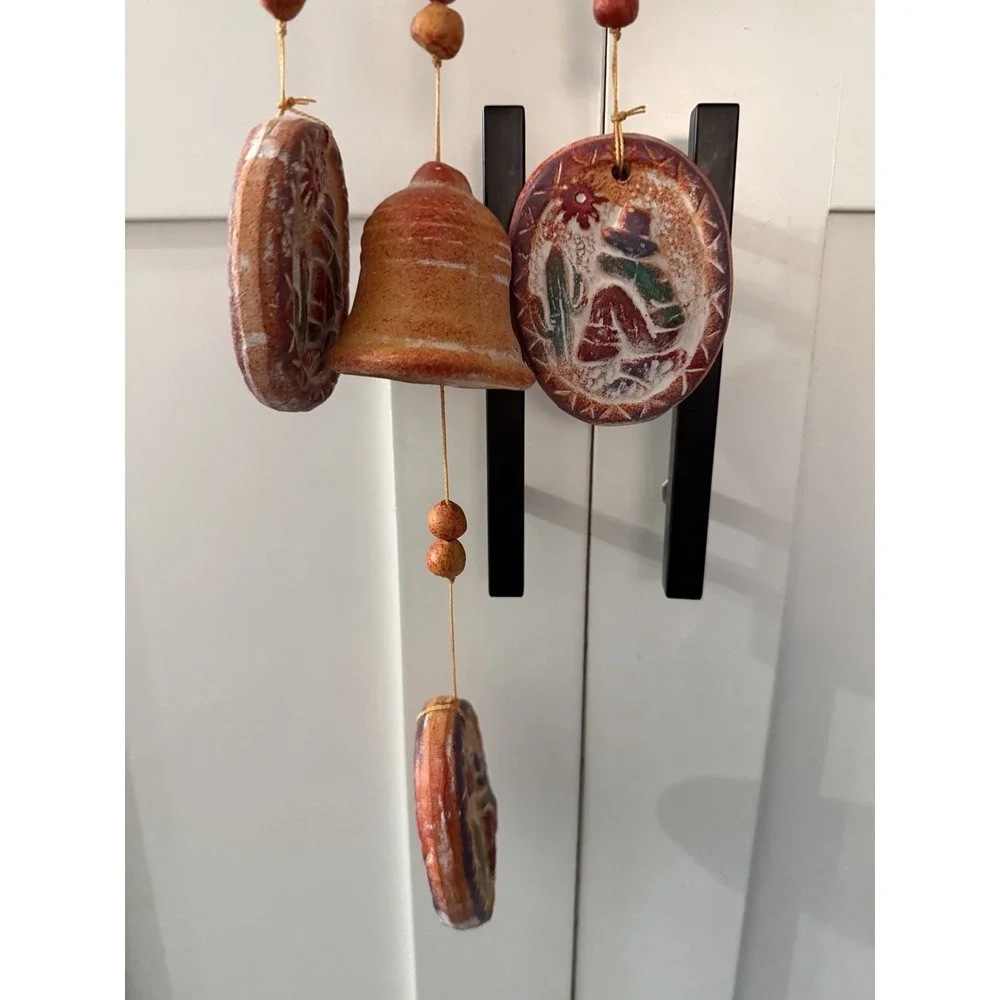 Vtg Southwestern Clay Pottery Wind Chime Desert Cactus Sombrero